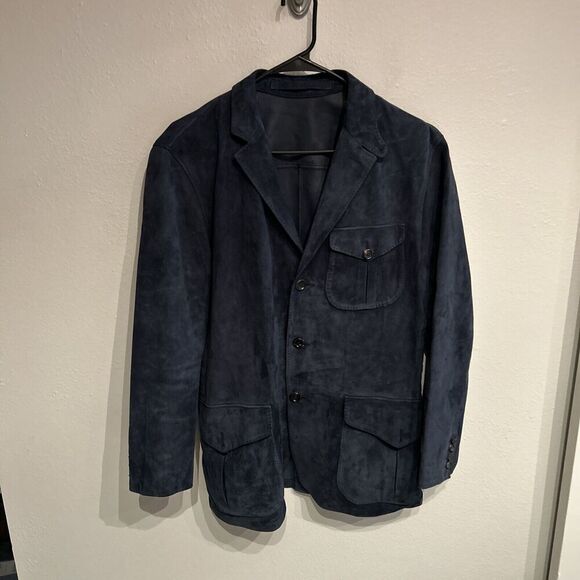 Polo Ralph Lauren Mens Medium Leather Suede Blue Sport Coat Blazer 3 Button - Picture 1 of 8